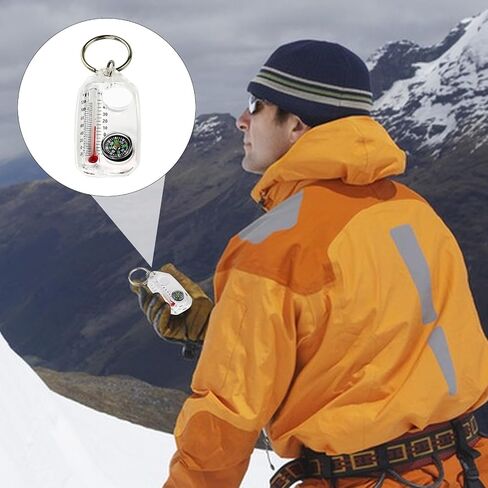 Compass Thermometers Keyring - Survival Thermometers Compass Keychain | Compasses Thermometers Keychain | Small Keychain with Compass | Pocket Sized Compass Keyring Gear for Outdoor Camping in Saudi Arabia