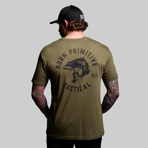 Born Primitive Unisex Tactical Skull Tee - Lightweight Athletic Fit Short Sleeve Crew Neck T-Shirt with American Flag Sleeve in Saudi Arabia