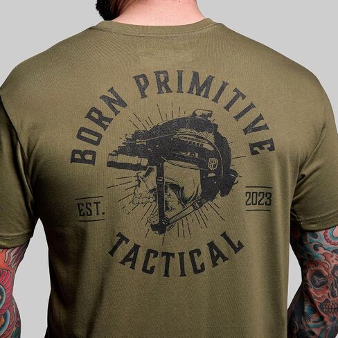 Born Primitive Unisex Tactical Skull Tee - Lightweight Athletic Fit Short Sleeve Crew Neck T-Shirt with American Flag Sleeve in Saudi Arabia