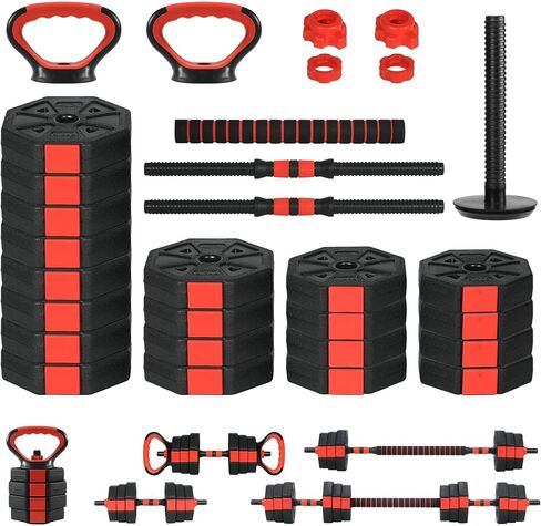 3-in-1 Adjustable Dumbbell Set 66lbs, Free Weights for Home Gym with Anti-Slip Handle & Connector, Barbell/Kettlebell/Dumbbell Combo for Men Women in Saudi Arabia