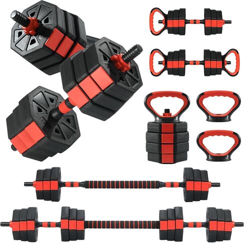 3-in-1 Adjustable Dumbbell Set 66lbs, Free Weights for Home Gym with Anti-Slip Handle & Connector, Barbell/Kettlebell/Dumbbell Combo for Men Women in Saudi Arabia