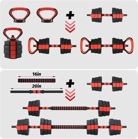 3-in-1 Adjustable Dumbbell Set 66lbs, Free Weights for Home Gym with Anti-Slip Handle & Connector, Barbell/Kettlebell/Dumbbell Combo for Men Women in Saudi Arabia