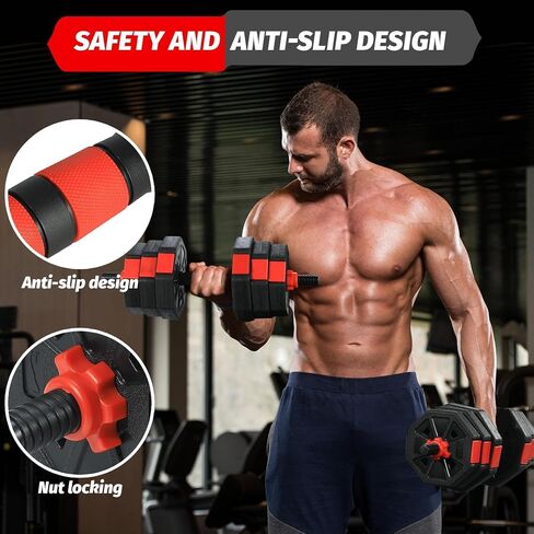 3-in-1 Adjustable Dumbbell Set 66lbs, Free Weights for Home Gym with Anti-Slip Handle & Connector, Barbell/Kettlebell/Dumbbell Combo for Men Women in Saudi Arabia