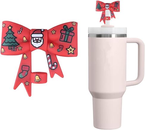 غطاء من قش عيد الميلاد لكأس ستانلي 10 مم 0.4 بوصة على شكل قوس من السيليكون لكوب ستانلي 30 أونصة و40 أونصة (أحمر) in Kuwait