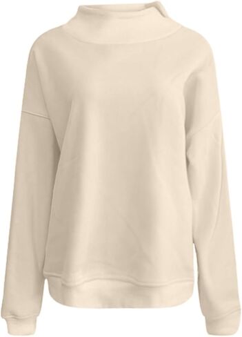 Mock Neck Sweatshirt For Women Oversized Funnel Neck Sweater, Long Sleeve Fleece Pullover Turtleneck Tops for Women in Saudi Arabia