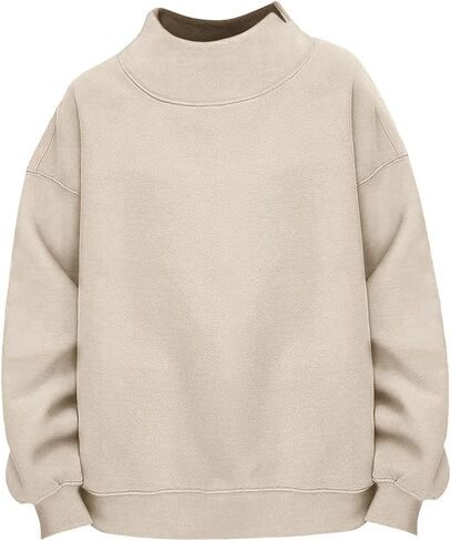 Mock Neck Sweatshirt For Women Oversized Funnel Neck Sweater, Long Sleeve Fleece Pullover Turtleneck Tops for Women in Saudi Arabia