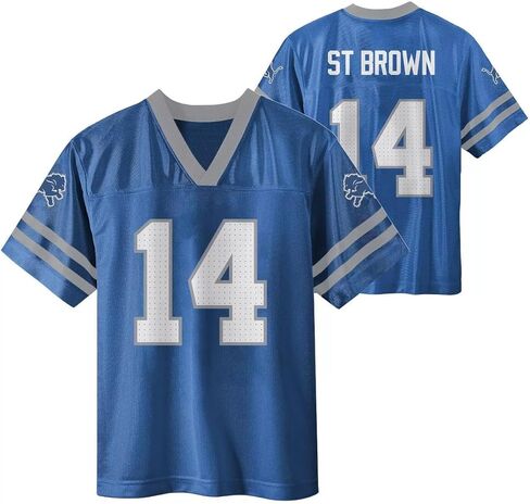 Amon-Ra St. Brown Detroit Lions Blue #14 NFL Kids Youth 4-20 Name and Number Team Color Home Player Football Jersey in Saudi Arabia