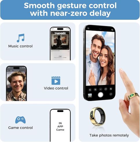 حلقة ذكية مع تنبيهات إخطار فورية والتحكم في الإيماءات - حلقة تعقب النوم، حلقة اللياقة البدنية للخطوات ومعدل ضربات القلب، مقاومة للماء IP68 (أسود، 12) in Saudi Arabia