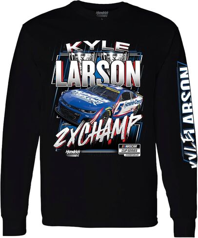 Checkered Flag Sports Kyle Larson Long Sleeve 2025 NASCAR 2X Champ Trophy T-Shirt Black in Saudi Arabia