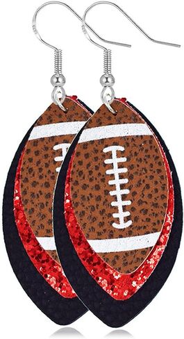Sterling Silver Football Dangle Earrings for Women, Game Days Dangling Earrings Drop Colorful Layered Glitter Faux Leather Sports Fans Leaf Trendy Jewelry in Saudi Arabia