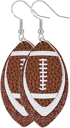 Sterling Silver Football Dangle Earrings for Women, Game Days Dangling Earrings Drop Colorful Layered Glitter Faux Leather Sports Fans Leaf Trendy Jewelry in Saudi Arabia