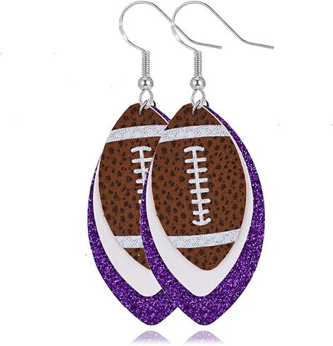 Sterling Silver Football Dangle Earrings for Women, Game Days Dangling Earrings Drop Colorful Layered Glitter Faux Leather Sports Fans Leaf Trendy Jewelry in Saudi Arabia