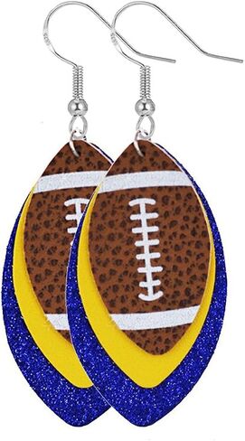 Sterling Silver Football Dangle Earrings for Women, Game Days Dangling Earrings Drop Colorful Layered Glitter Faux Leather Sports Fans Leaf Trendy Jewelry in Saudi Arabia