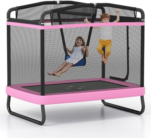 Goplus 6 x 4 FT Rectangle Trampoline for Kids, Indoor Outdoor Toddler Trampoline with Swing, Gymnastics Bar & Safety Enclosure Net, ASTM Approved Gift for Children Boys Girls in Saudi Arabia