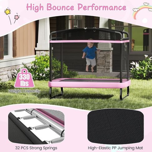 Goplus 6 x 4 FT Rectangle Trampoline for Kids, Indoor Outdoor Toddler Trampoline with Swing, Gymnastics Bar & Safety Enclosure Net, ASTM Approved Gift for Children Boys Girls in Saudi Arabia