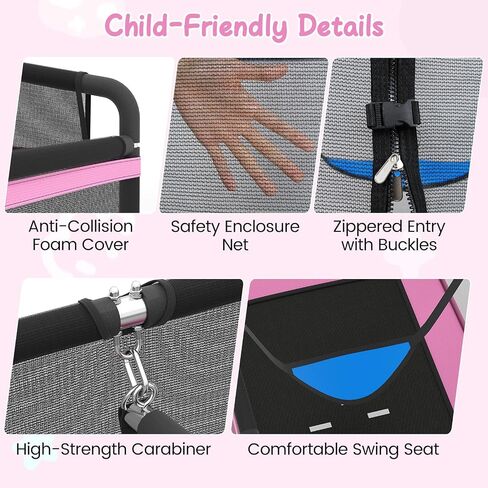 Goplus 6 x 4 FT Rectangle Trampoline for Kids, Indoor Outdoor Toddler Trampoline with Swing, Gymnastics Bar & Safety Enclosure Net, ASTM Approved Gift for Children Boys Girls in Saudi Arabia