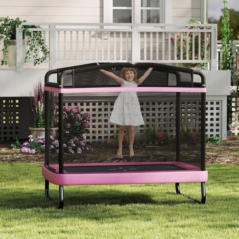 Goplus 6 x 4 FT Rectangle Trampoline for Kids, Indoor Outdoor Toddler Trampoline with Swing, Gymnastics Bar & Safety Enclosure Net, ASTM Approved Gift for Children Boys Girls in Saudi Arabia
