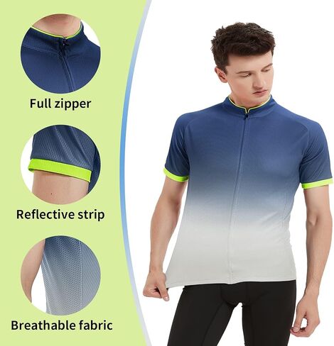 Men's Short Sleeves Cycling Jersey Slim-Fit Bike Shirt Breathable Fabric in Saudi Arabia
