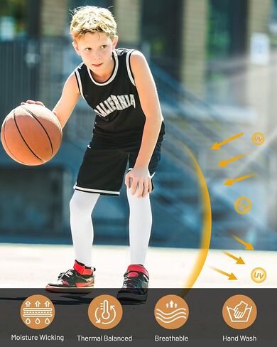 Runhit Kids Basketball Leg Sleeve Youth Long Compression Leg Sleeves Full Length UV Protection for Soccer Football in Saudi Arabia