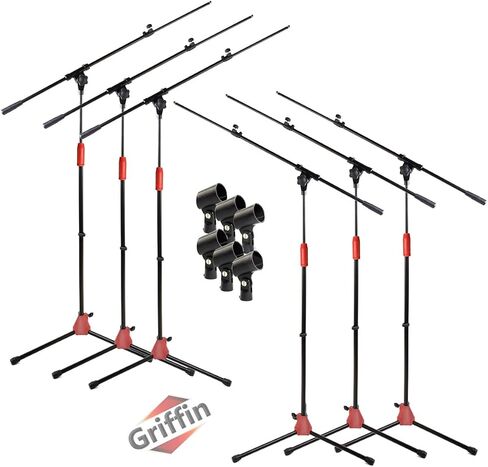 GRIFFIN 6 Pack Microphone Boom Stands (StageLOCK Series) – Tripod Folding Leg Base with Telescoping Arm & Clip Mount for Studio, or Live Karaoke in Kuwait