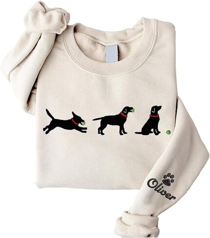 NAZENTI Lab with Ball Sweatshirt, Custom Embroidered Lab Sweatshirt with Dog Name on Sleeve, Crewneck Sweatshirt, Lab Gifts, Lab Sweater for Women, Lab Mom Shirt in Saudi Arabia