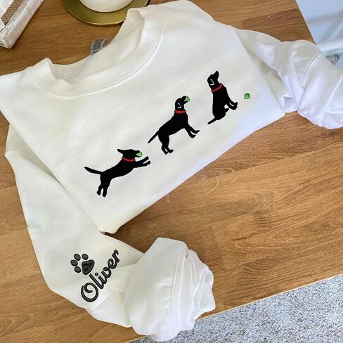 NAZENTI Lab with Ball Sweatshirt, Custom Embroidered Lab Sweatshirt with Dog Name on Sleeve, Crewneck Sweatshirt, Lab Gifts, Lab Sweater for Women, Lab Mom Shirt in Saudi Arabia