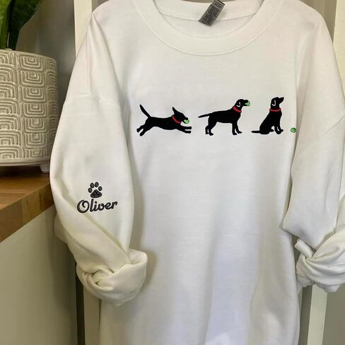 NAZENTI Lab with Ball Sweatshirt, Custom Embroidered Lab Sweatshirt with Dog Name on Sleeve, Crewneck Sweatshirt, Lab Gifts, Lab Sweater for Women, Lab Mom Shirt in Saudi Arabia
