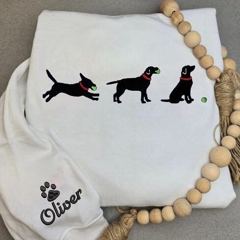 NAZENTI Lab with Ball Sweatshirt, Custom Embroidered Lab Sweatshirt with Dog Name on Sleeve, Crewneck Sweatshirt, Lab Gifts, Lab Sweater for Women, Lab Mom Shirt in Saudi Arabia