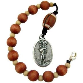 One Decade Wood Rosary with Saint Sebastian Medal Bag Clip for Football Athlete in Saudi Arabia