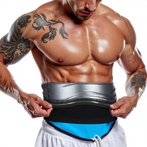 Waist Trainer Trimmer Workout Stomach Wrap Belt Sweat Belt Band for Men Lower Belly Band (Black and Silver, One Size) in Kuwait