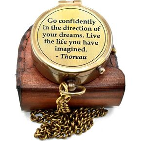 Go Confidently Thoreau Quote, Inspirational Nautical Brass Compass with Leather Case Chain Compass, Antique Brown Style Gifts 'Go Confidently in The Direction of Your Dreams in Saudi Arabia
