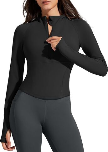 G4Free BareFeel Women's Half Zip Pullover Hoodies Slim Fit Yoga Running Long Sleeve Tops with Thumbholes in Saudi Arabia