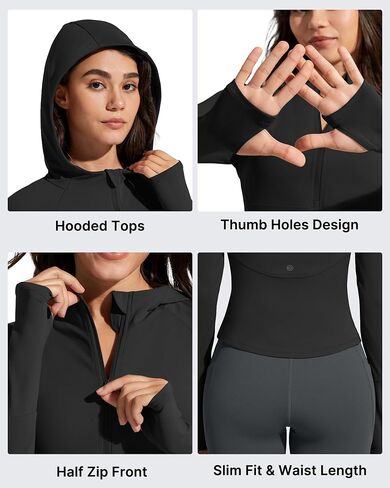 G4Free BareFeel Women's Half Zip Pullover Hoodies Slim Fit Yoga Running Long Sleeve Tops with Thumbholes in Saudi Arabia