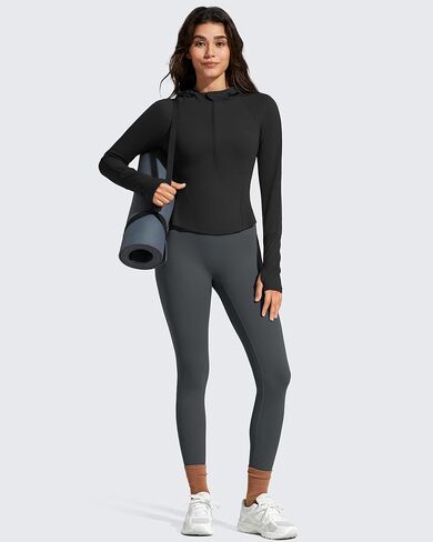 G4Free BareFeel Women's Half Zip Pullover Hoodies Slim Fit Yoga Running Long Sleeve Tops with Thumbholes in Saudi Arabia
