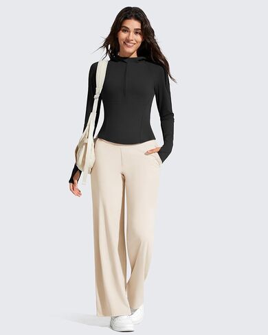 G4Free BareFeel Women's Half Zip Pullover Hoodies Slim Fit Yoga Running Long Sleeve Tops with Thumbholes in Saudi Arabia
