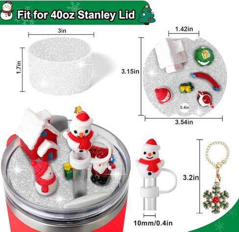 AIERSA Christmas Cup Accessories for Stanley 40 oz- Christmas Straw Topper, Lid Topper Decorations, Silicone Boot, Charms Ornament in Kuwait