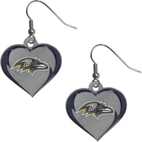 Siskiyou Sports NFL Baltimore Ravens Heart Dangle Earrings, Team Colors,One Size in Saudi Arabia