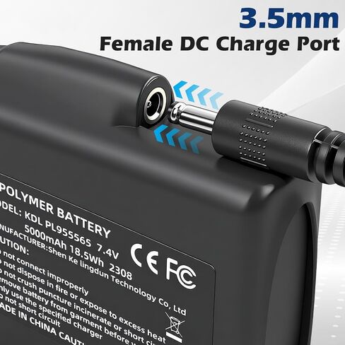 7.4V 5000mAh Lithium Polymer Batteries - 2pcs Rechargeable Li-Polymer Batteries for Heated Gloves Socks Hats Jacks. Support 3.5mm Female DC Jack, Suitable for Skiing, Hunting, Hiking (Black) in Saudi Arabia
