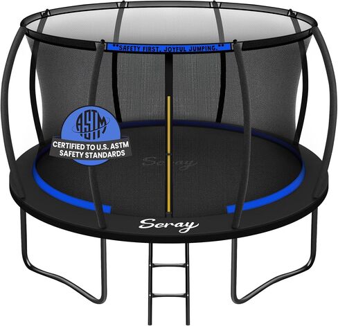 Seray 10FT 12FT 14FT Recreational Trampoline with Enclosure Net and Ladder and Anti-Rust Coating, ASTM Approved Trampoline Outdoor for Kids and Adults Outdoor Yard Trampolines in Kuwait