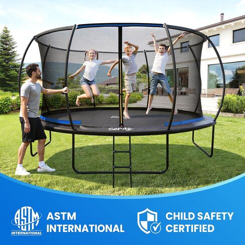 Seray 10FT 12FT 14FT Recreational Trampoline with Enclosure Net and Ladder and Anti-Rust Coating, ASTM Approved Trampoline Outdoor for Kids and Adults Outdoor Yard Trampolines in Kuwait