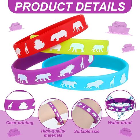Tondiamo 48 Pcs Noah's Ark Rubber Bracelets Bulk Christian Rubber Wristbands Cute Noahs Ark Craft Religion Bible Bracelets for Adults Birthday, 4 Design in Saudi Arabia