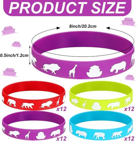 Tondiamo 48 Pcs Noah's Ark Rubber Bracelets Bulk Christian Rubber Wristbands Cute Noahs Ark Craft Religion Bible Bracelets for Adults Birthday, 4 Design in Saudi Arabia