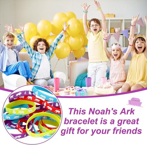 Tondiamo 48 Pcs Noah's Ark Rubber Bracelets Bulk Christian Rubber Wristbands Cute Noahs Ark Craft Religion Bible Bracelets for Adults Birthday, 4 Design in Saudi Arabia