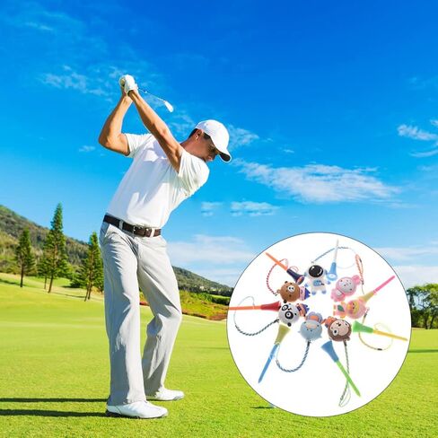 Golf Tee Ring, 6Pcs Plastic Rubber Material Cartoon Golf Tee Ring Anti Lost Easy Carry with Strap Golf Tee Holder for Golf Tee Hanger (Blue + Gray) Anti Lost Golf Tee in Saudi Arabia