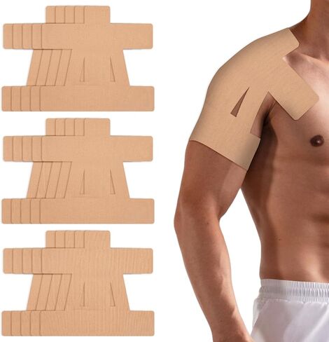 15 Pcs Precut Kinesiology Tape for Shoulder，Shoulder Tape for Shoulder Pain Relief Pre Cut，Waterproof, Breathable, Hypoallergenic Athletic Tape for Support and Protection(Rice-White) in Saudi Arabia