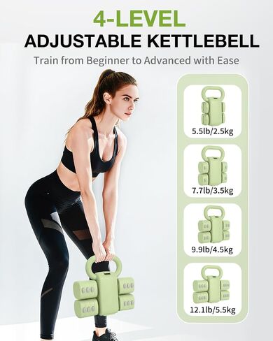 Adjustable Kettlebell Set with Wrist Straps, 4-in-1 Free Weight Adjustable Dumbbells Set for Women 9 Weights from 0.55LB to 12.1 LB, Hand Weight Dumbbell Set of 2 for Home Outdoor Gym Fitness Training in Saudi Arabia
