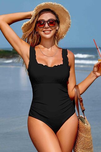 Women's Square Neck Swimsuit Ruffled Edge One-Piece Swimwear in Saudi Arabia