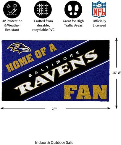 Team Sports America Baltimore Ravens, Officially Licensed Door Mat 28 x 16 Inches Indoor Outdoor Sports Fan Rug in Saudi Arabia