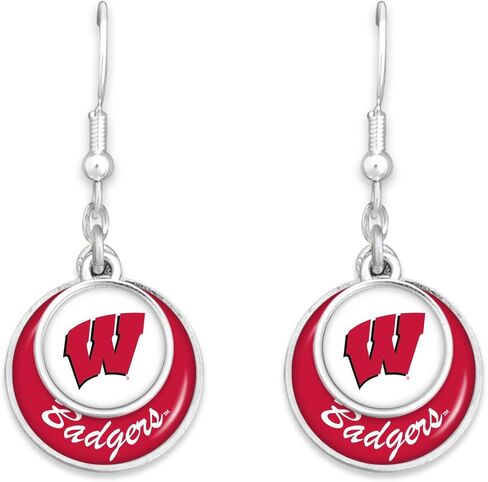 From the Heart Wisconsin Badgers Stacked Disk Earrings Jewelry Gift Licensed UW, Silver in Saudi Arabia