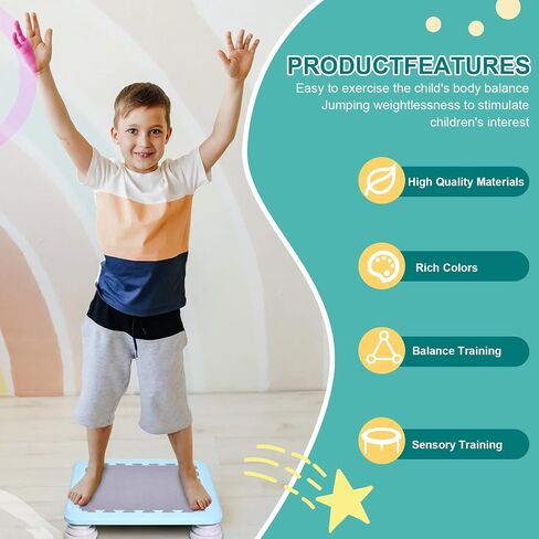 Indoor Small Trampoline for Kids Ages 6-12 | 25 Inch Square Leaps and Rebounds Trampoline | Bouncing Board with Non-Slip Base | Autisms Kid Sensory Integration Training Body-Building in Saudi Arabia